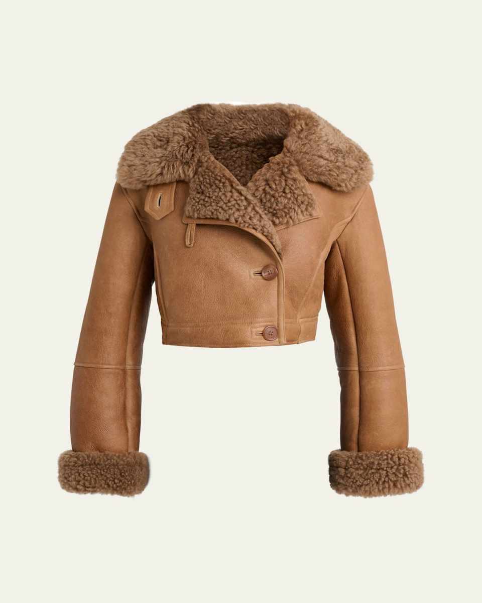 Lamb Shearling Crop Moto Jacket